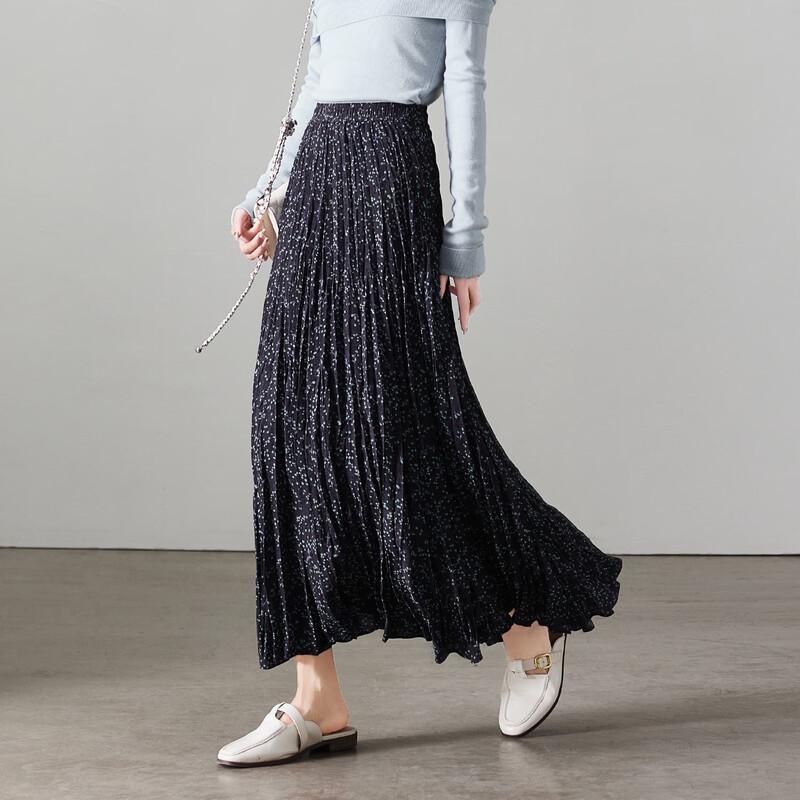 SOFSIL 2026 Spring Pleated Print A-Line Midi Skirt M