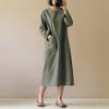 Abito midi in cotone e lino taglie forti da donna con tasche - Abito artistico vintage a maniche lunghe in stile giapponese per donne taglie forti