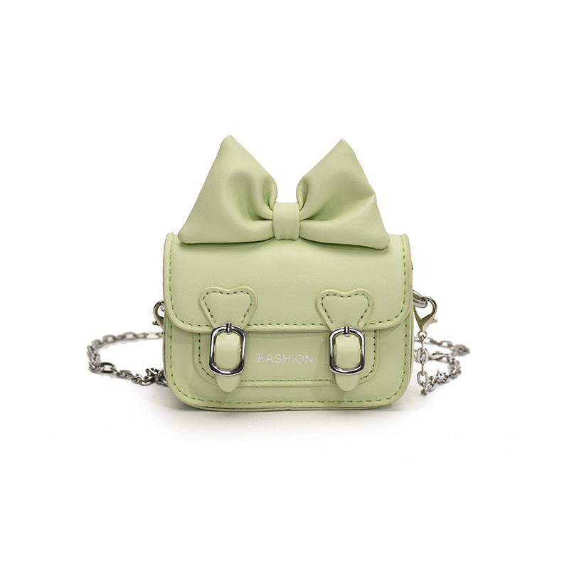 Letter Bow Pattern Solid Color Leather Children Shoulder Chain Bag Shoulder