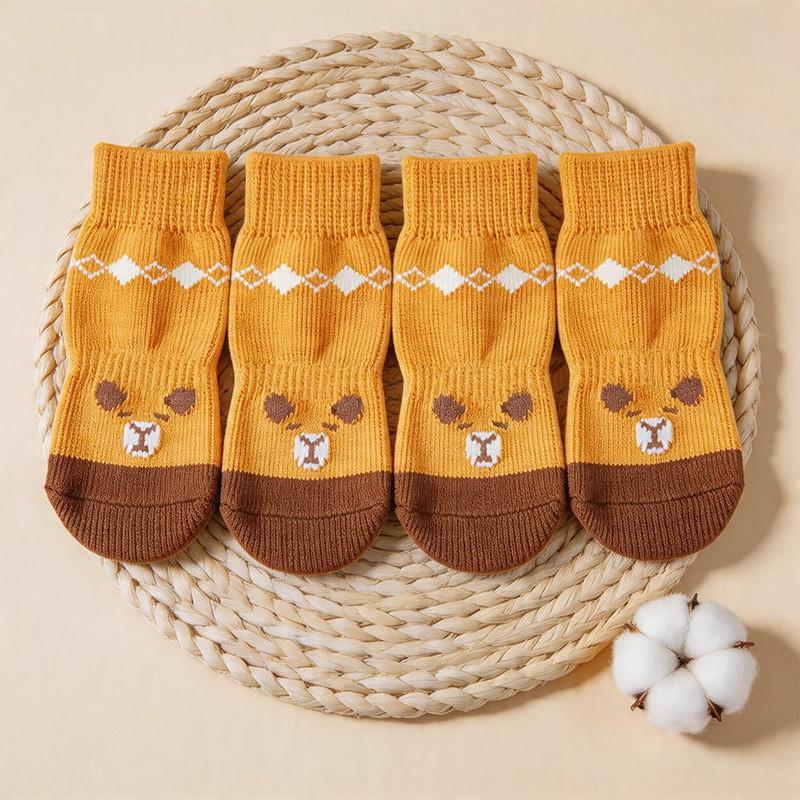 Dog Socks With Non-Slip Grip Adjustable Strap Outdoor Walks Knitted Cotton Pet Paw Protection In Multiple Colors