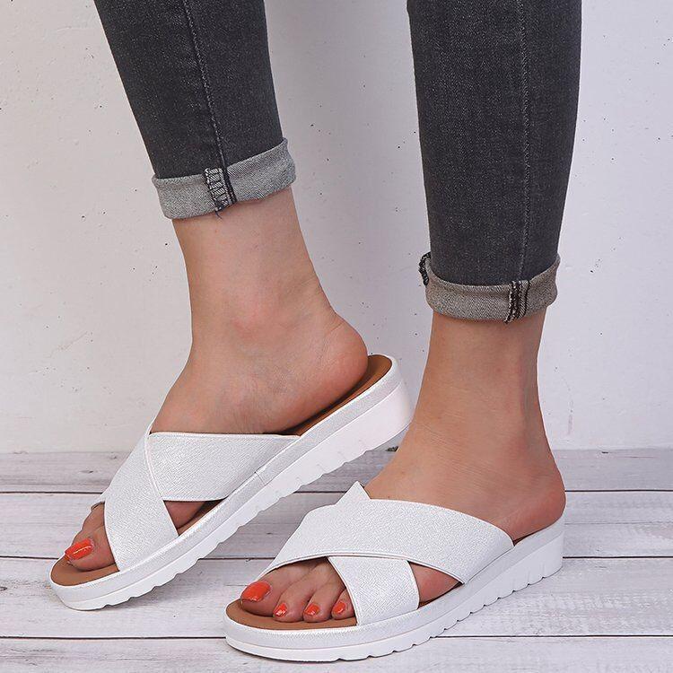 Summer new wish hot-selling outerwear wedge heel cross toe cool slippers women's summer large size flat slippers