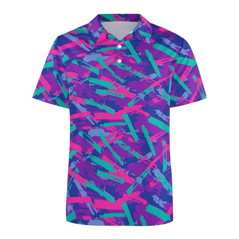 Harajuku Personality Polo Shirt For Men Strong Color Lapel T-shirt Cool Spotted Leopard Outdoor Street Casual Loose Tee Shirts