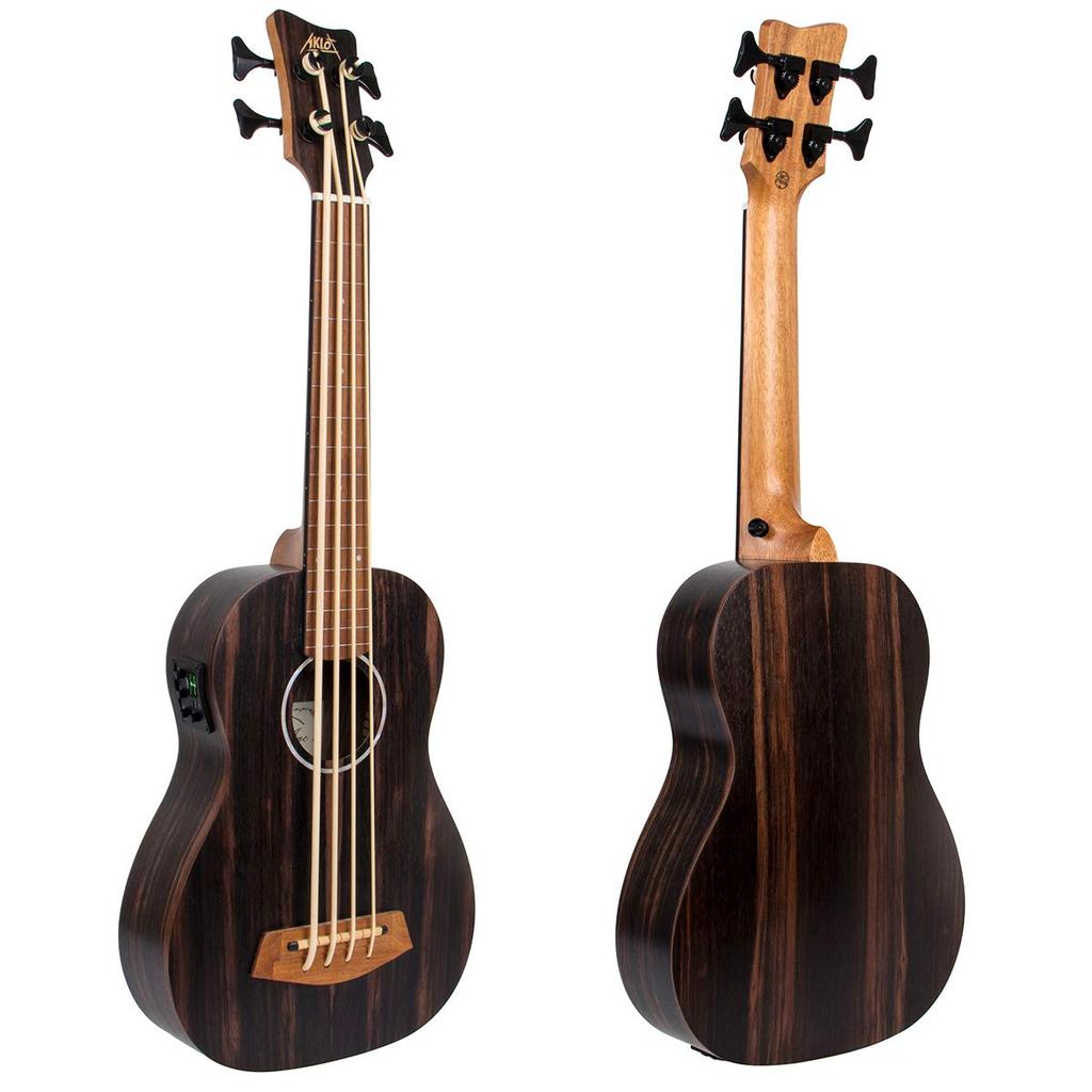 AKLOT Bass 30 Inch Ukulele Bass EADG Soft Case Strap Pick Included Ukulele, (Ebony Brown)