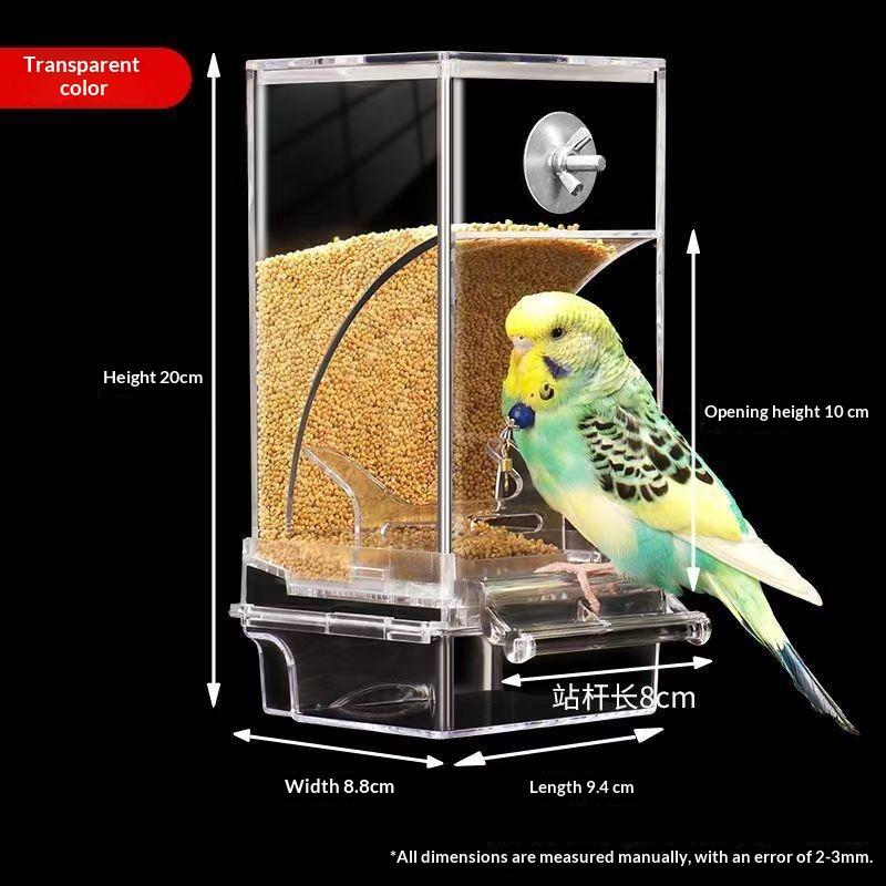 Mangiatoia Automatica per Uccelli Senza Sporco Gabbia Trasparente Dispenser di Cibo Appeso Facile da Ricaricare per Pappagalli Calopsitte Uccelli Piccoli