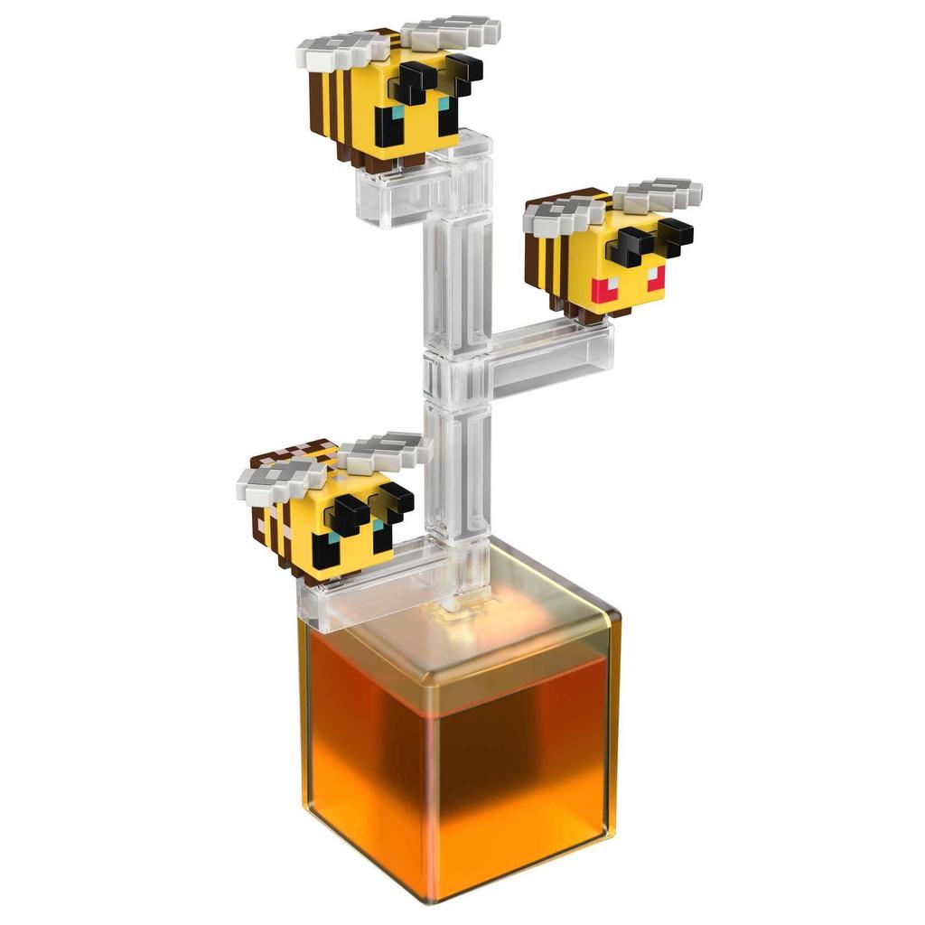 Mattel Minecraft Bees Action with 1 Piece 1 Building Toy Inspired by Video Collectible Gift for Fans Kids Ages 6 Years Older Figure, 3.25-in,