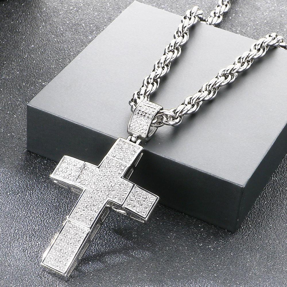 Hip Hop 316L Stainless Steel & Full CZ Cross Pendant Necklace Man Double Layer Hollow Cross Jewelry Gifts Trend Necklaces