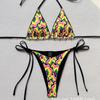 New Women's European & American Color Block Double Layer Thin Strap Thong Bikini