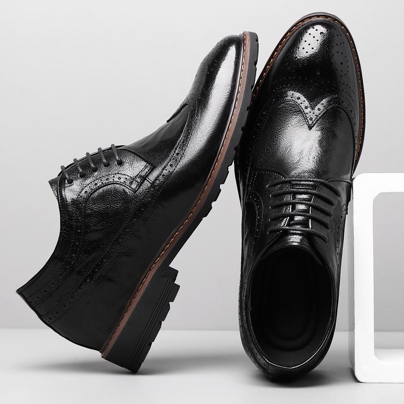 Elevator Men Shoes Genuine Leather Business Dress Retro Gentleman Formal Carved Brogue Height Increasing Shoes Men High Quality