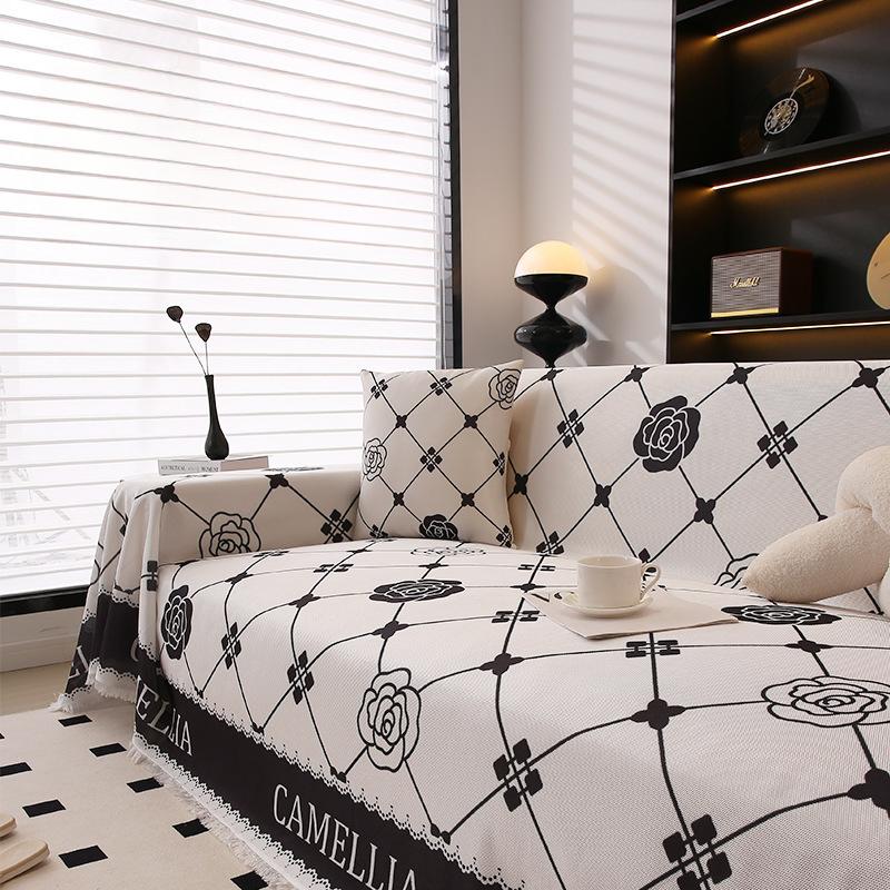 New Ice Silk Camellia Sofa Cushion Universal Cover High-end Sofa Cover Sofa Cover Four-season Universal Sofa Towel