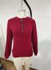 2026 Women's Knit Ribbed Solid Color Zipper Long Sleeve Top for Autumn & Winter