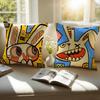 Hiphop Graffiti Stil Kaninchen Malerei Kissenbezug Kissenhülle Milbenschutz Unsichtbarer Reißverschluss Kurzer Plüsch Sofakissen