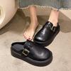 Thick-soled Muffin Birken Shoes, Leather Bag Head, Half-drag Women's Outer Wear 2025 New Spring and Autumn One-pedal Birken Slippers