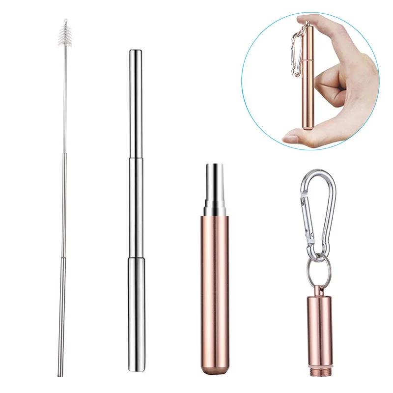 Stainless Steel Telescopic Drinking Straw, Portable Straw for Travel, Reusable Collapsible Metal Drinking Straw with Brush