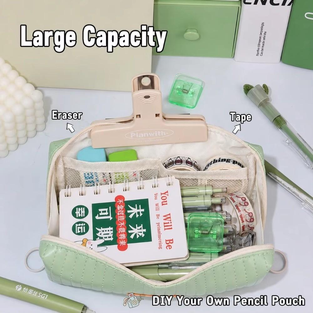 Double Zipper Pen Bag PU Pen Storage Bag New Pencil Pouch  Stationery Supplies