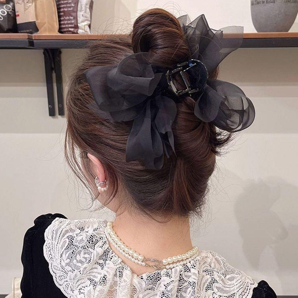 Ponytail Holder Mesh Large Hairpin Women Hair Clip Hair Crab Clip Korean Shark Clip Bow Hair Claw