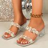 Damen Sommer neue Perle transparent Wortriemen dicker Absatz große Größe eckige Zehen Sandalen