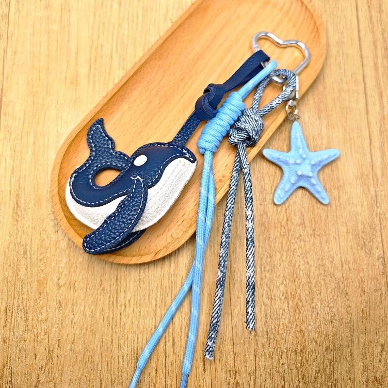 Exquisite Blue Whale Pendant Keychain Cute Starfish Whale Woven Rope Car Bag Decoration Creative Gift
