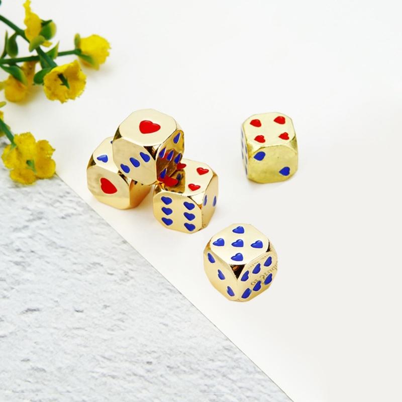 5 Pcs Metal Heart-shaped Points Dice Role Playing Dice Six Sided Dice Round Corner Dice DIY Mahjong Accessories