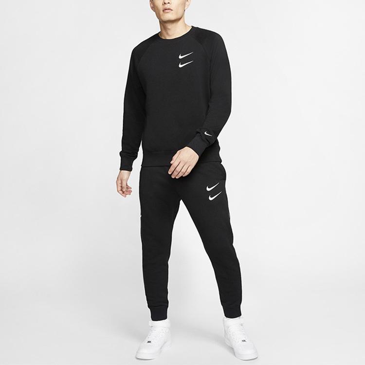 Nike Sportswear Men's Double Swoosh Fleece Crewneck Sweatshirt Black Standard Fit DD5079-010