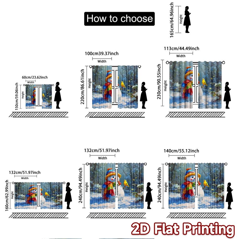 2pcs, 2D FLAT PRINTING Curtains (Without Rod) Snowy Friend Halloween Festival Popular Curtains&Drapes Versatile Fabric Curtains