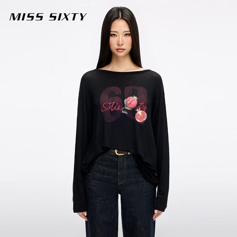 MISS SIXTY Women s Tencel Wool Blend Printed Long Sleeve T-Shirt M