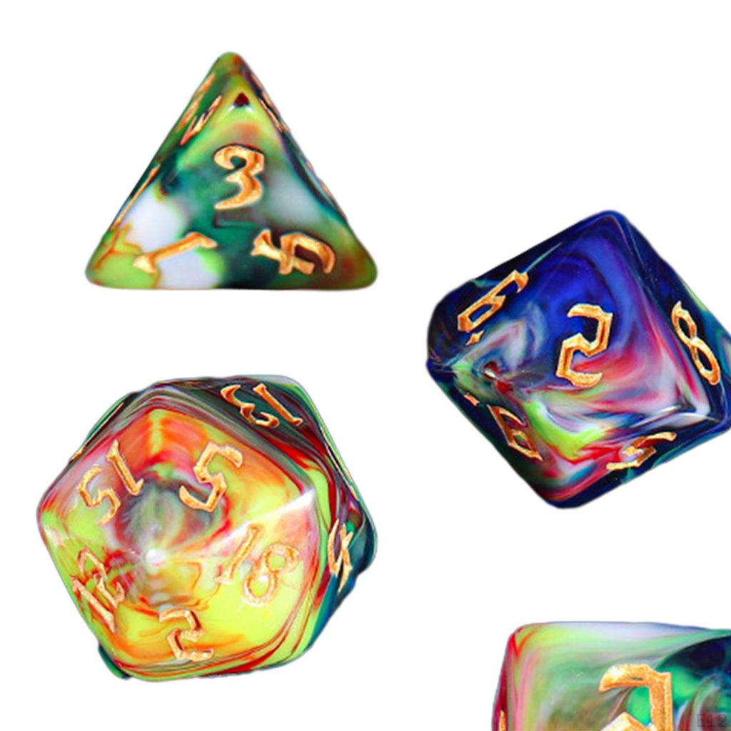 7 Acrylic Dice Set for Board Games, D4 D8 D10 D12 D20 Multi Sided RPG