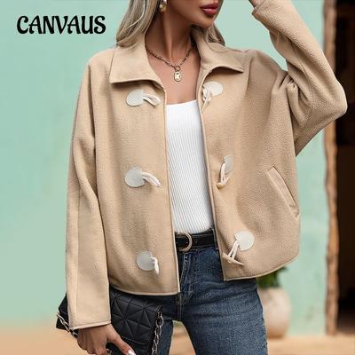 Damska krótka kurtka Street Fashion Jesień Luźna kurtka typu shaker z klapami i kołnierzem zapinanym na guziki