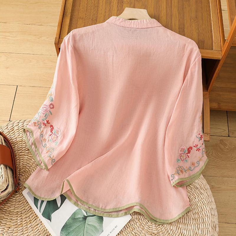 Camicia da Donna Estiva Artistica Vintage Ricamata Sottolinea la Figura Senza Maniche con Bottoni