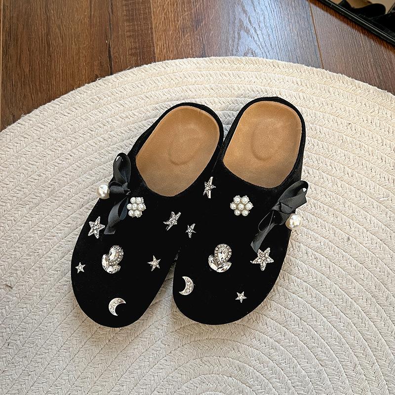 Fashion fragrant black retro bag head thick-soled slippers for women to wear autumn and winter popular Birkenstock half slippers