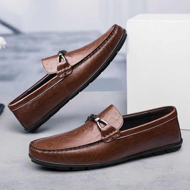 

Мужская обувь 2025 лето новая мужская простая обувь-лоферы на одной педали повседневная кожаная обувь для вождения с мягкой подошвой Doudou 46 коричневый