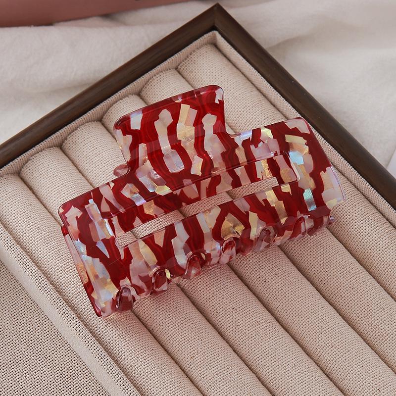 Tangli Korean-Style PVC Square Hair Claw - Colorful Ink Pattern for Post-Bath Headwear красный