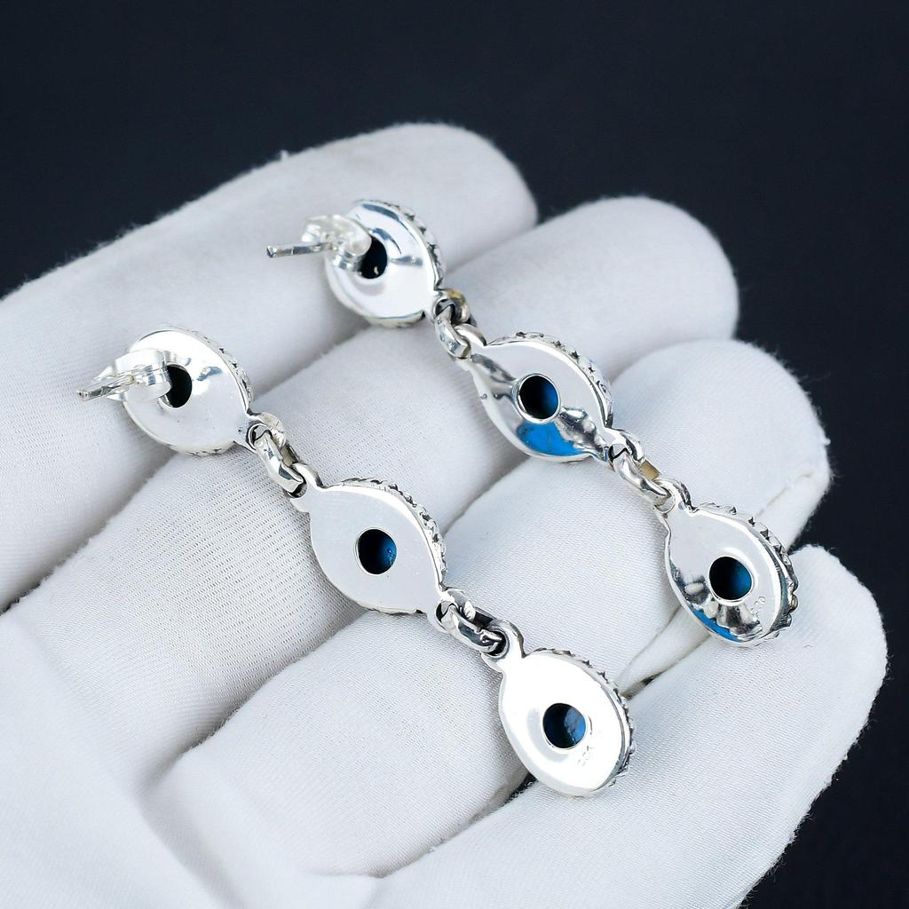 Natural Blue Turquoise Gemstone Earrings, 925 Sterling Silver Earring, Handmade Boho Silver Jewelry Dangle Earrings, Thanksgiving Gift
