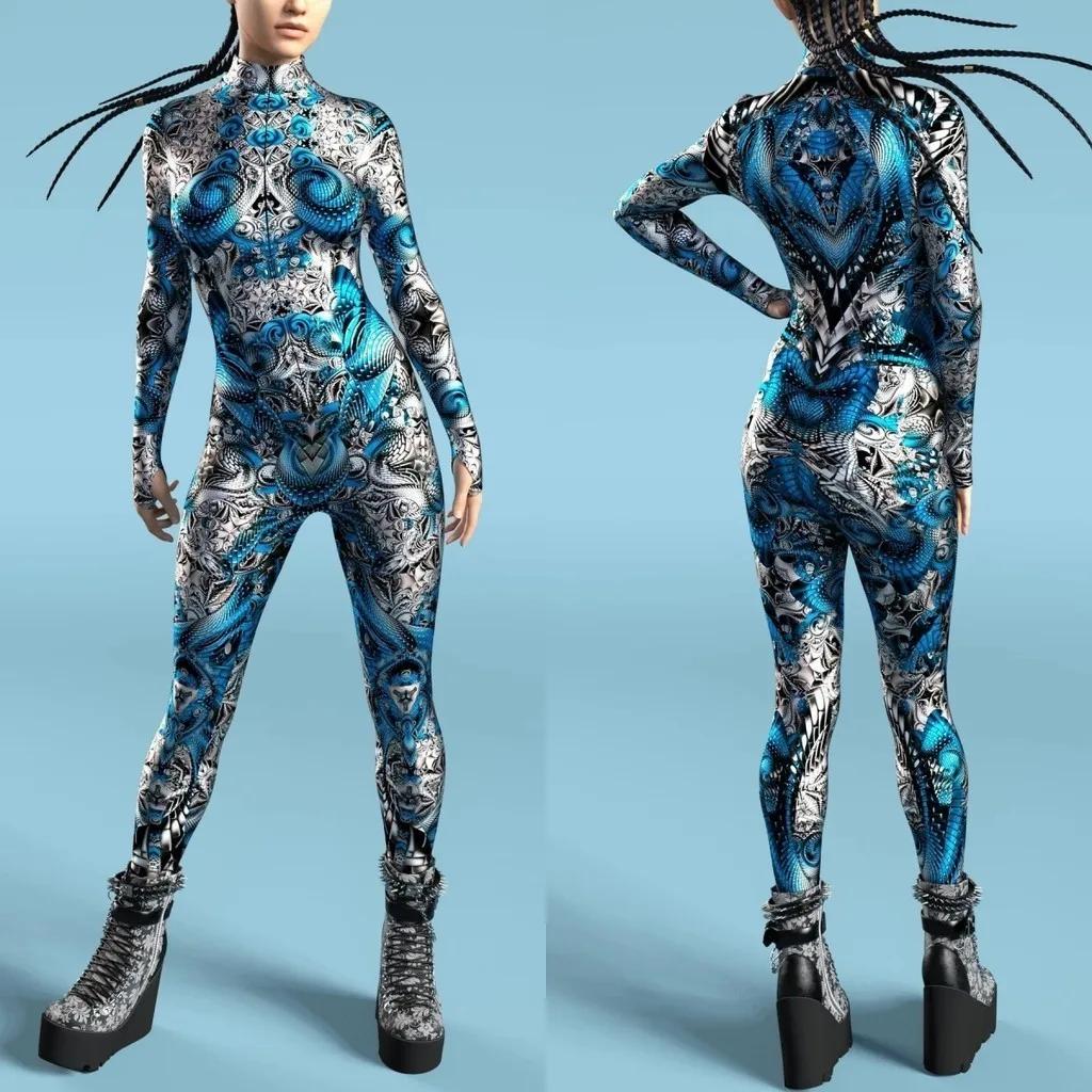 3D Digital Printing Stage Performance Costumes Adults Halloween Events Carnival Theme Party Cosplay Outfit Pretend Game Jumpsuit