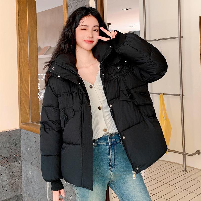 European fashion high-end hooded down cotton-padded clothes for women's winter new black age-reducing, thin and thickened cotton-padded jackets