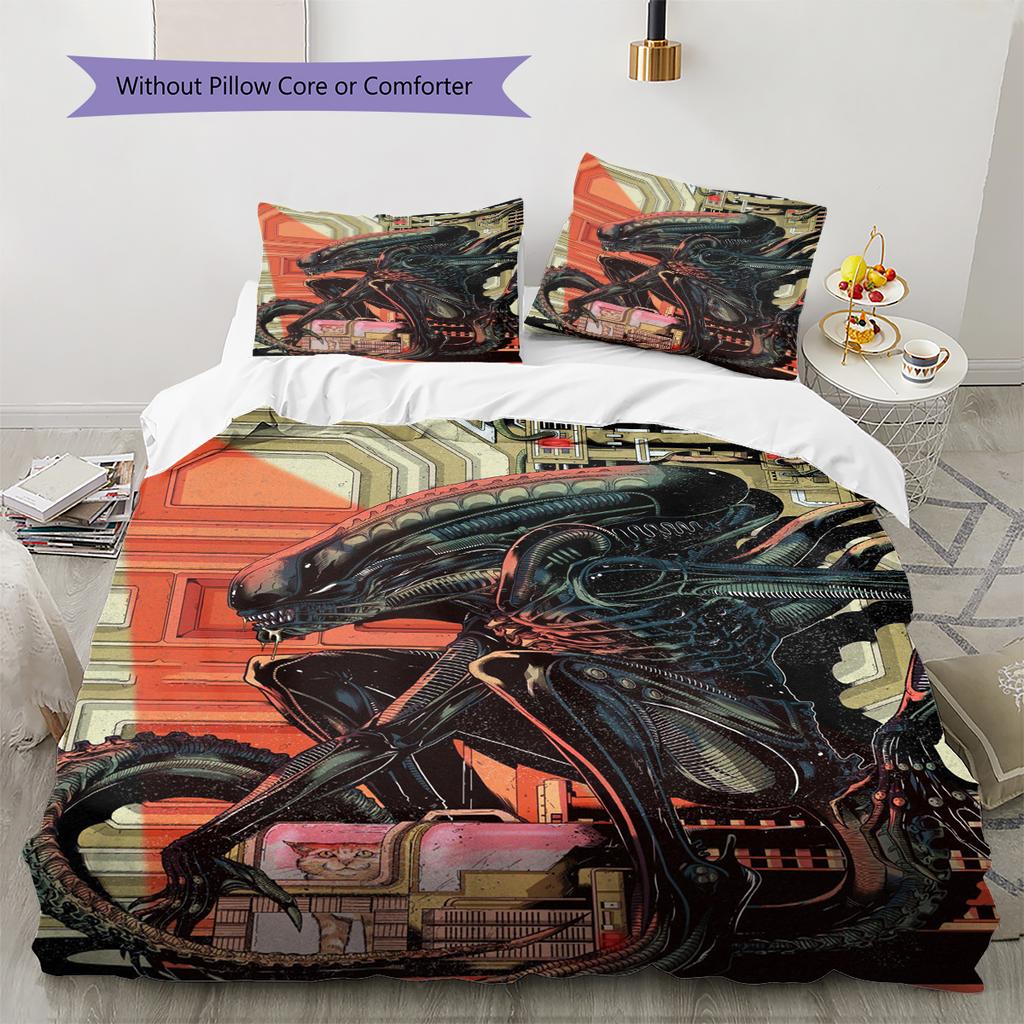 Aliens Pattern Bedding Quilt Set Quilt Cover Pillowcase Home Decoration Gift (1 * duvet cover + 2 * pillowcase, without core)