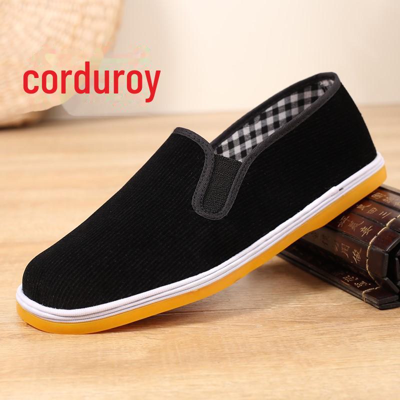 Men's Black Canvas Shoes with Yellow Oxford Tire Sole and Elastic Slip-On Design