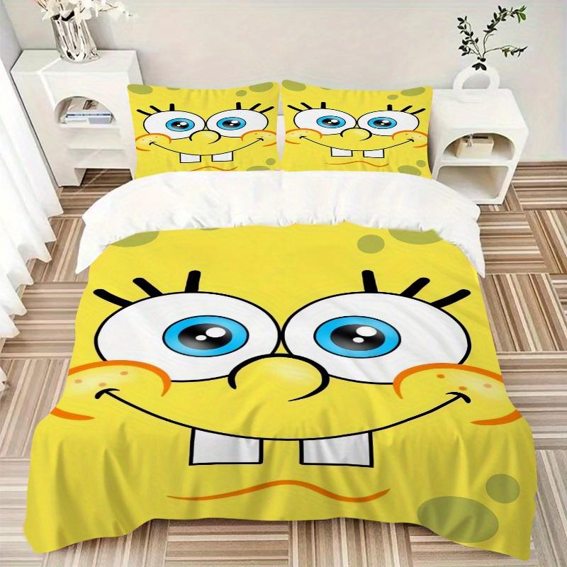 3pcs Minimalist SpongeBob Design Quilt Set - Soft and Comfortable Bedroom, Guest Room and Dorm Decor Bedding Set 1 Quilt Cover + 2 Pillowcases.F041