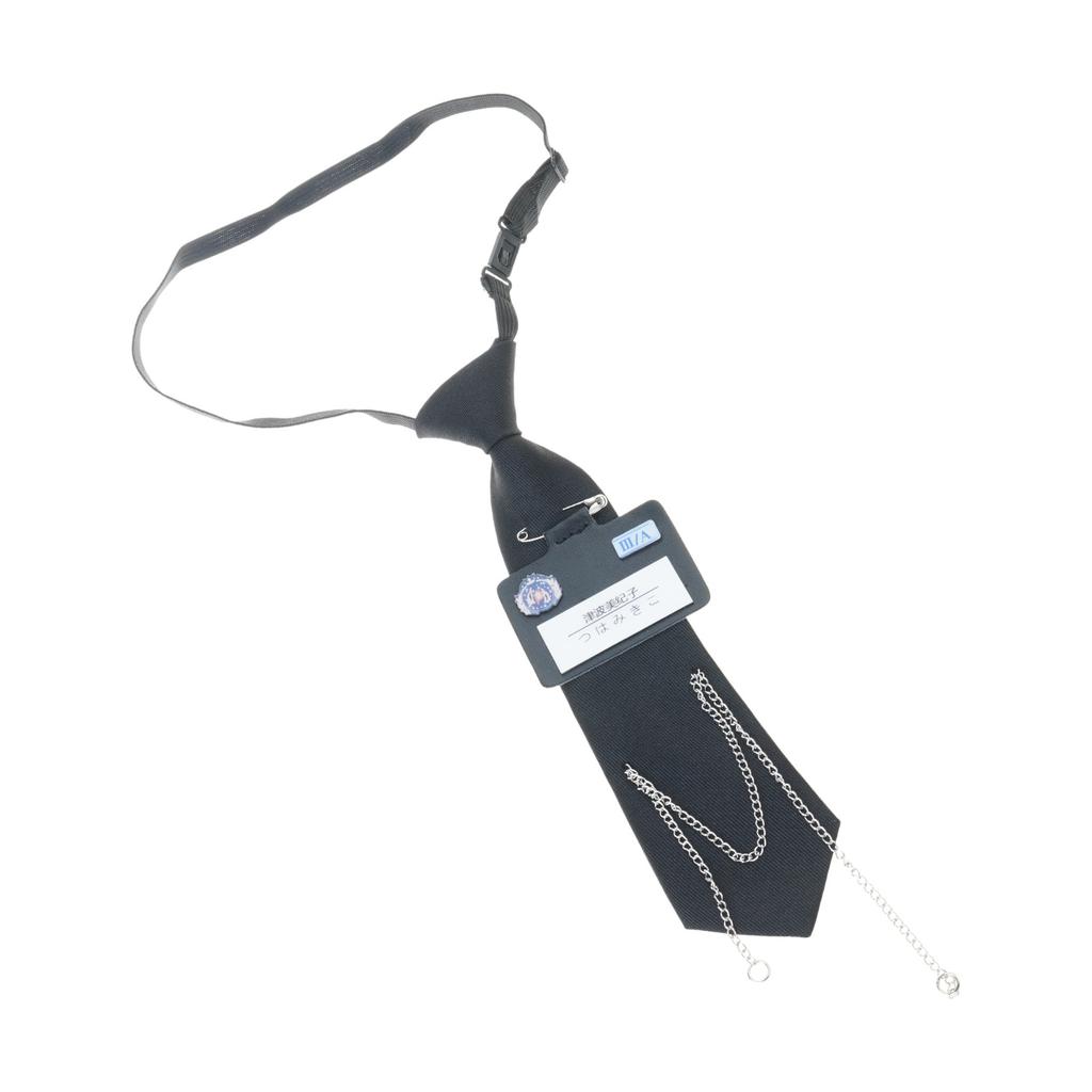 Campus Preppy Necktie with Pin Name Badge and Chain Student Uniform Adjustable Pre Tied Neck Tie Shirt Collar Neckwear