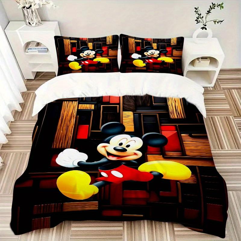 3pcs Mickey Mouse Printed Bedding Set, Breathable And Soft, Machine Washable, Christmas Gift, Suitable for Bedroom Decoration, 095