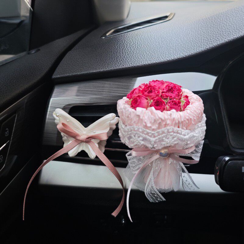 Diffusing Stone Rose Flower Car Fragrance Pendant Pearl Butterfly Air Vent Decoration Car Fragrance Ornament Gift