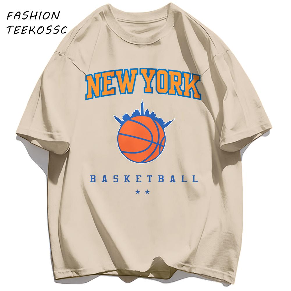 New York Basketball Print Men Basics TShirt Trendy Casual Oversize T Shirts Cotton Soft Streetwear Summer AllMatch Clothes