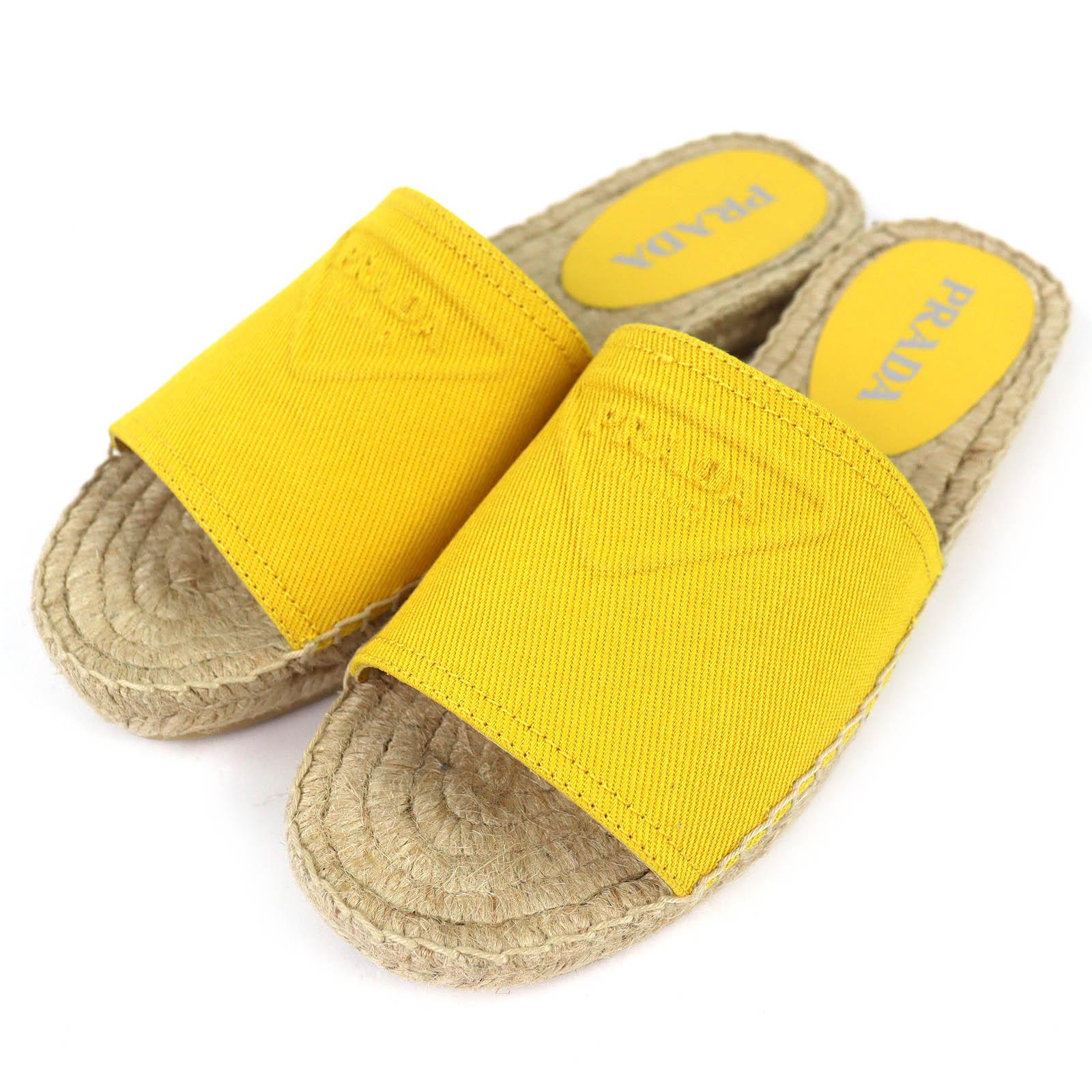 

Excellent PRADA Triangle Logo Canvas Espadrille Flat Sandals yellow 37 1XX619 Used