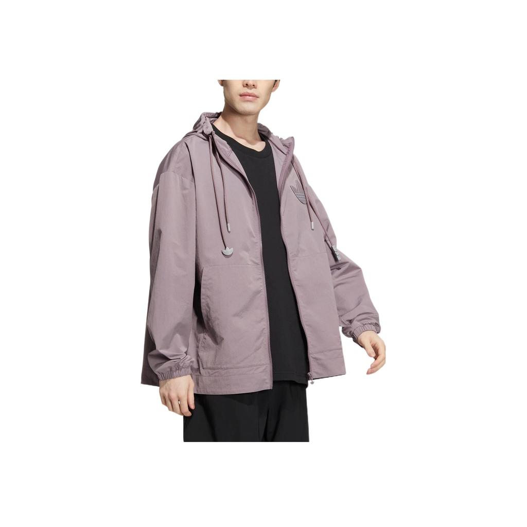 Adidas Originals Trefoil Back Logo Print Drawstring Hooded Jacket Men Outerwear Purple HS2020