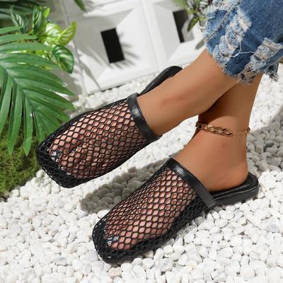 Summer Women Slippers Sexy Mesh Mules Indoor Home Slides Square Toe Female Flats Shoes Outdoor Beach Sandals Flip Flops 2026