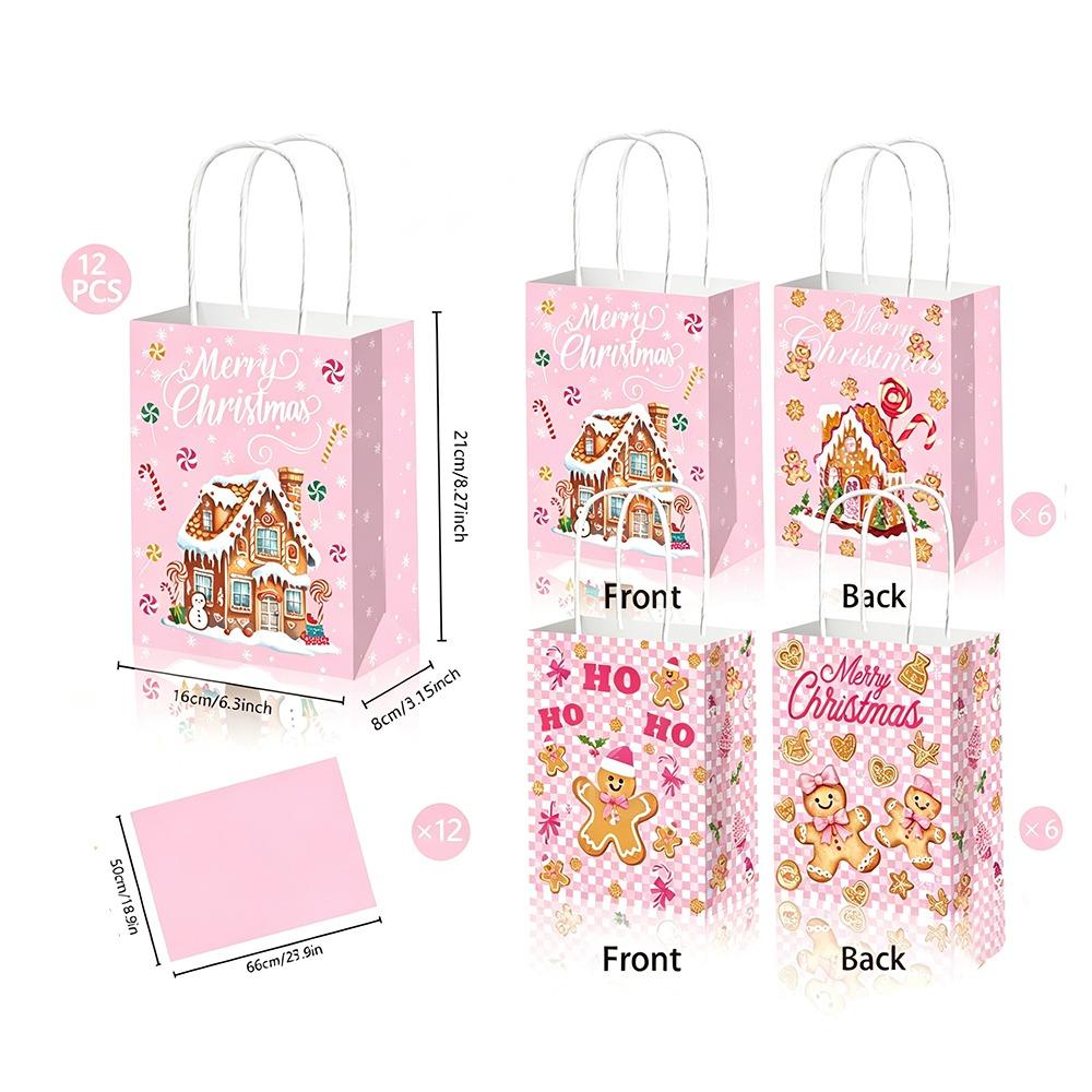 Various Styles Christmas Gift Bags 12 Pcs Kraft Christmas Bags Treat Candy Bags For Gift Wrapping