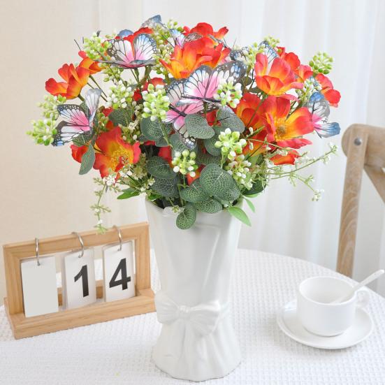 Yousheng Artificial Wildflowers Bouquet Fake Flower Eucalyptus Stem with Butterfly Faux Silk Floral Arrangement for Farmhouse Table Centerpiece Home