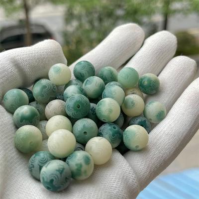 10Pcs Natural Bodhi Root Round Beads Carved Six-Character Mantra Buddhist Bead Diy Beaded Bracelet Lucky Jewelry Accessories