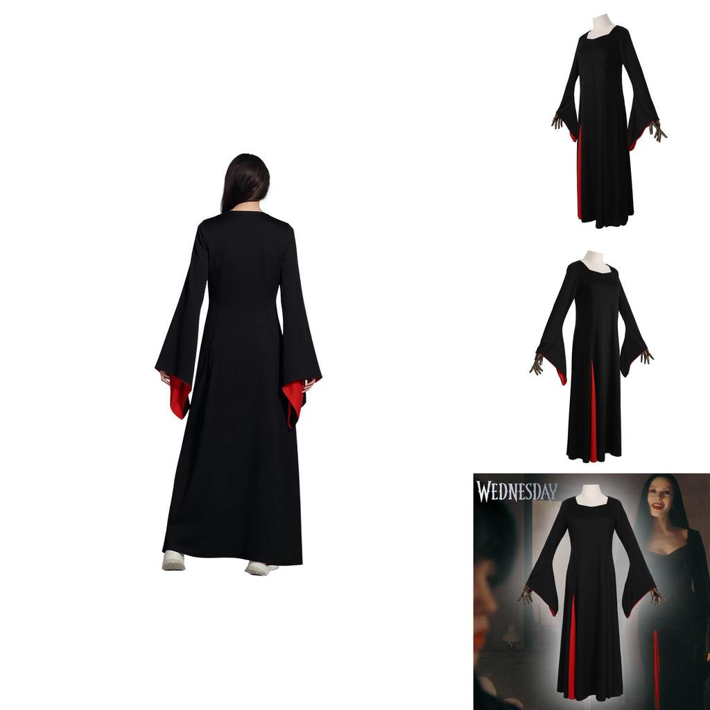 The Addams Family Morticia Addams Cosplay Costume With Polyester Fabric For Halloween Dressup For Women