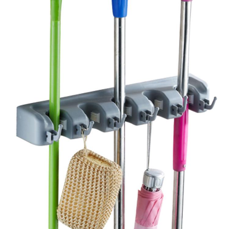 Organizzatore Multifunzione Moderno Minimalista in PP per Mocio e Scopa con Ganci per Organizzazione in Bagno