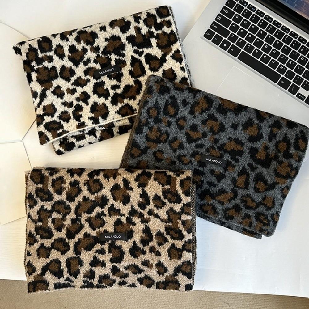 Lightweight Leopard Print Scarf Cashmere Blend Winter Shawl Trendy Imitation Wool Scarf  Unisex